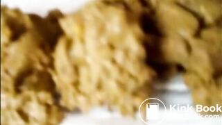 Crazy girl shitting a big load on her pinky panty