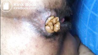 Hairy asshole latina shitting closeup