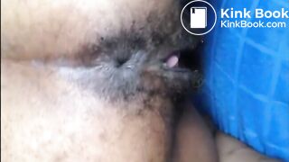 Hairy asshole latina shitting closeup
