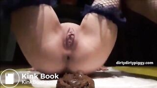 Masked girl in lingerie shit and piss on the floor