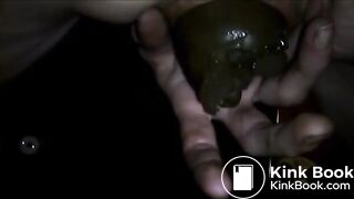 Woman suffer to shit a large turd closeup