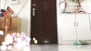 Japanese girl shitting white standing  infront of her neighbor