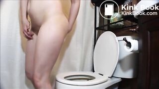 Beautiful girl shit and piss in the toilet standing up
