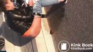 Biker girl shit on the street - Pooping, pissing girls and s