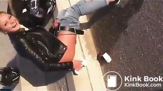 Biker girl shit on the street - Pooping, pissing girls and s