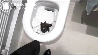 Sexy milf in lingerie and high heels shitting on the bathroom floor