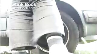 Woman shit and piss near the car
