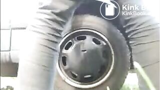 Woman shit and piss near the car