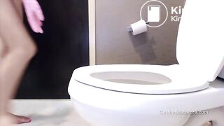 Digging through clogged toilet