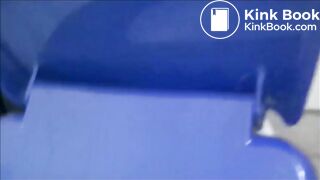 Babe open wide buttoks and shitting on the toilet