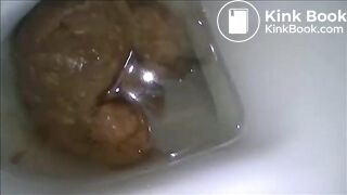 Babe open wide buttoks and shitting on the toilet