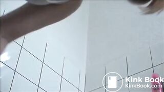 Babe open wide buttoks and shitting on the toilet