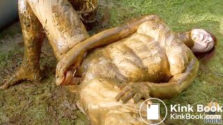 Masturbating in a bathtub full with cow shit