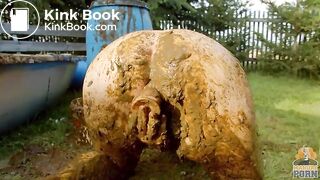 Masturbating in a bathtub full with cow shit