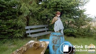 Masturbating in a bathtub full with cow shit