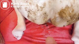 Pissing on Shit-covered horny MILF