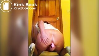 Hot milf in high heels shitting while masturbating with dildo