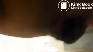 Very hairy woman shit and piss in the toilet