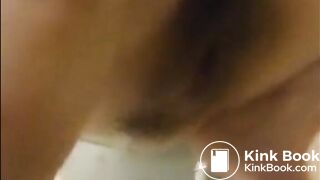 Very hairy woman shit and piss in the toilet