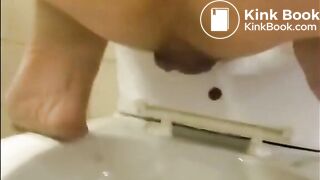 Very hairy woman shit and piss in the toilet