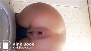 Petite shitting a huge turd