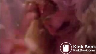 Girl giving blowjob to a dildo full of shit