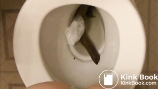 Ma nana sur le pot se vide lourdement le cul, elle s'essuye à peine la cochonne