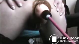 Mature woman anal fucked by sex machine shitting