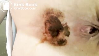 Blonde babe's big messy poop