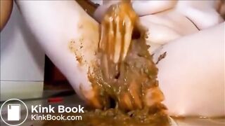 Woman masturbating with shit and dildo
