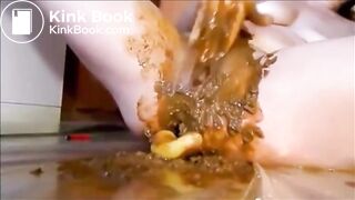 Woman masturbating with shit and dildo
