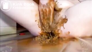 Woman masturbating with shit and dildo