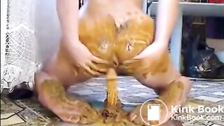 Girl shitting on feet anal masturbation with toy smearing and orgasm