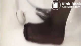 Girl playing with nylons piss and shit