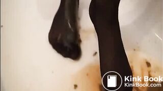 Girl playing with nylons piss and shit