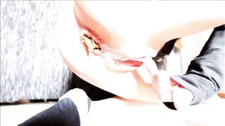 Girl shitting a very large turd while rubbing her clit