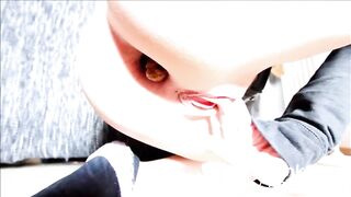 Girl shitting a very large turd while rubbing her clit