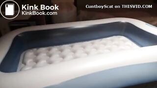 FtM cuntboy plays with shit and toys in mini pool