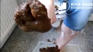 Girl shitting and smearing on feet