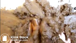 Girl shitting and smearing on feet