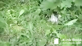 Blonde shitting outdoors