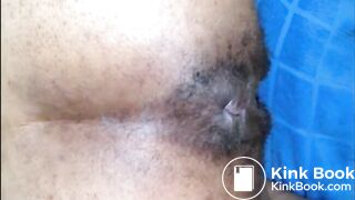 Hairy asshole ebony shitting closeup