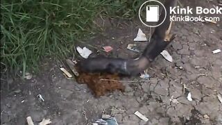 Cute lady pooping outdoor