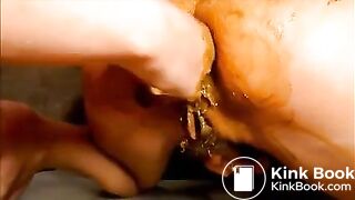Woman get anus fisted with shit