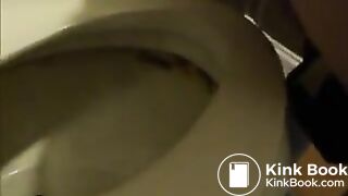 Skinny young girl takes a big shit in toilet