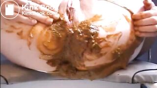 Woman shitting a lot of diarrhea on pantyhose