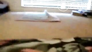 Hot thin babe shits on her floor