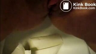 Woman shitting and pissing in the toilet
