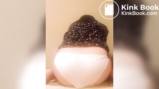 Poop in white panty while sitting