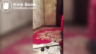 Beautiful skinny girl shits naked on her floor